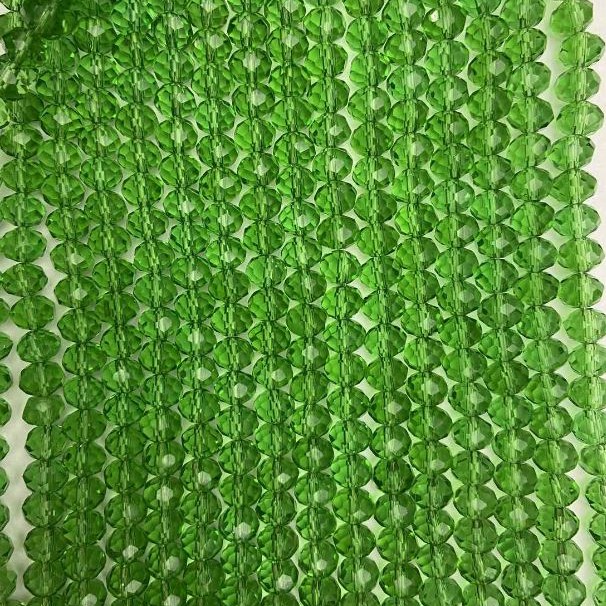Czech Crystal Beads on Thread, green transparent faceted rondelle, diameter 8x6mm + -, length 40cm +