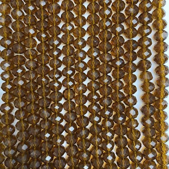 Czech Crystal Beads on Thread Brown Transparent Rondelle 8x6mm + -, Length 40cm +