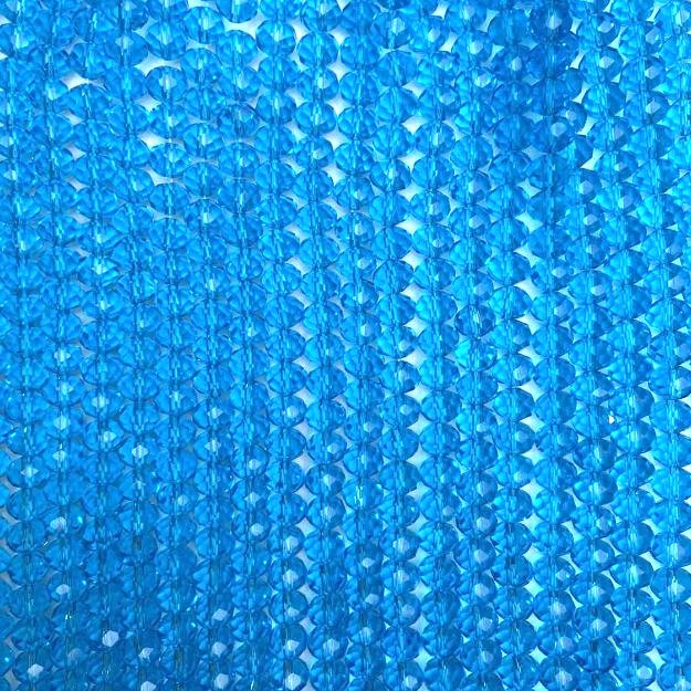 Blue Beads Czech Crystal on a thread blue transparent faceted rondelle, diameter 8x6mm + -, length 40cm +