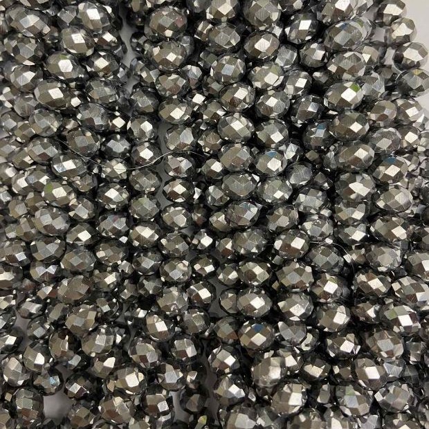 Czech Crystal Beads on Fishing Line with Light Gray Plating, Garnet Rondelle, 8x6mm, length 40cm