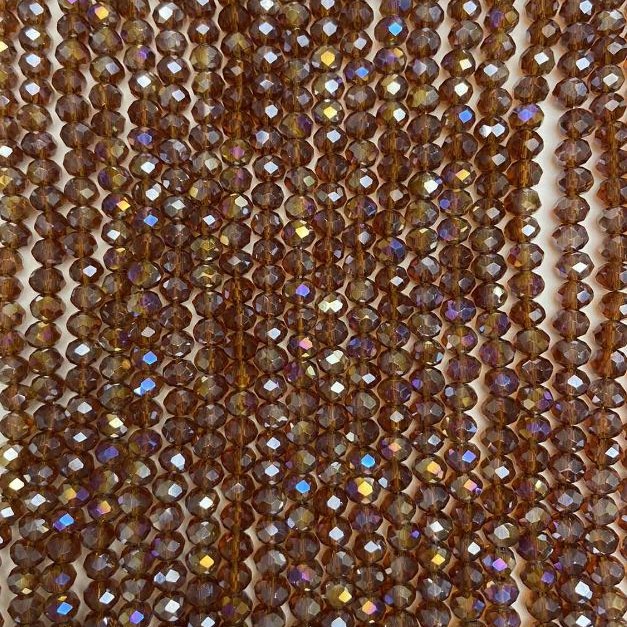 Beads Czech Crystal on Thread Brown Transparent with Benzine Finish faceted rondelle, diameter 6x5mm + -, length 40-41cm +