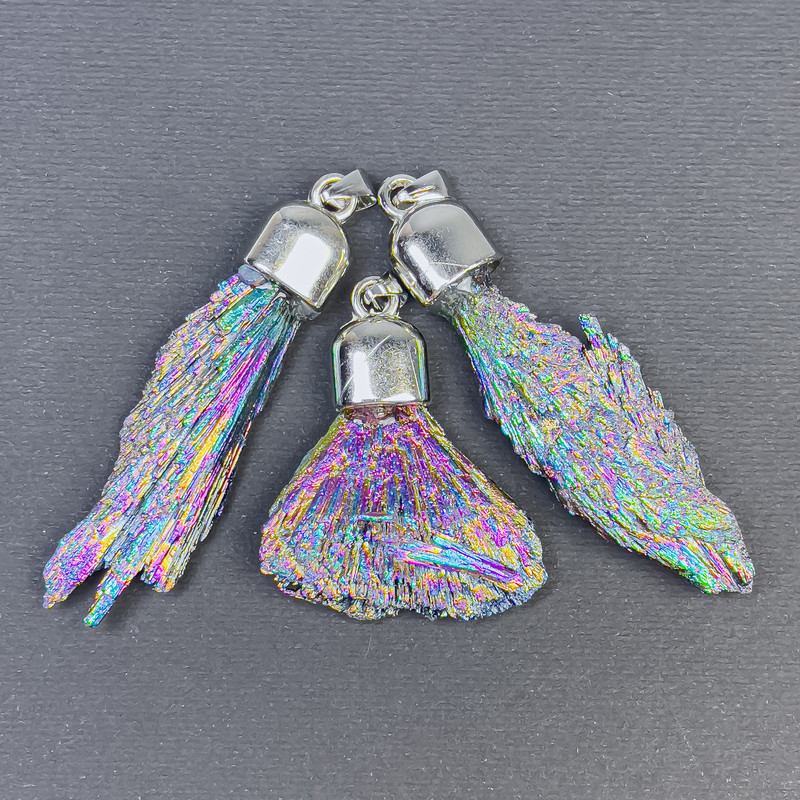 Rainbow Kyanite Pendant, unpolished, galvanized, assorted diameter 70x30x12-53x20x8mm+