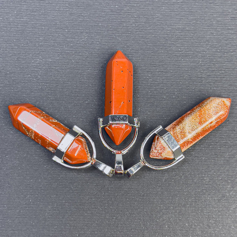 Red Jasper Hexagonal Crystal Pendant Bead 8x31x41 mm