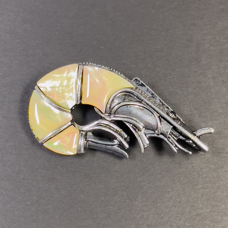 Brooch-Pendant Pearlescent Crab Silver Color Silver Metal 52x27mm+