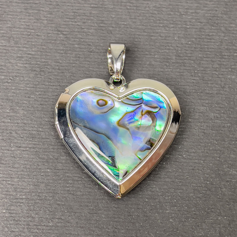 Chalcedony Heart Pendant in Silvery Metal 29x28mm+- for Photo Storage
