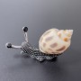 Brooch Pendant Snail white with brown color silver metal 53x26mm+- black crystals