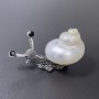 Brooch-Pendant Snail Pearlescent Silver Metal 53×26mm ± Black Crystal Beads
