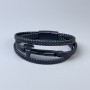 Men's bracelet with black eco-leather and metal inlays, 10-22 mm thick, length 22 cm, black metal clasp