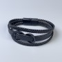 Triple men's bracelet with black eco-leather and metal inlay, 12-25mm thick +-, length 22cm +-, black metal clasp
