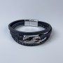 Men's bracelet with black eco-leather and metal inlays, 10-20mm+-, length 22cm+-, silver metal clasp