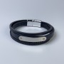 Men's bracelet made of eco-leather in black with metal insets, thickness 10-19mm+-, length 22cm+- with silver metal on the clasp