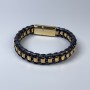 Men's bracelet of black eco-leather with metal inlays, thickness 13mm+-, length 22cm+-gold-toned metal on clasp