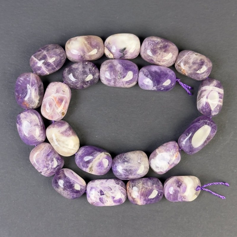 Amethyst faceted round beads on thread 18x13 mm ±, length 39 in