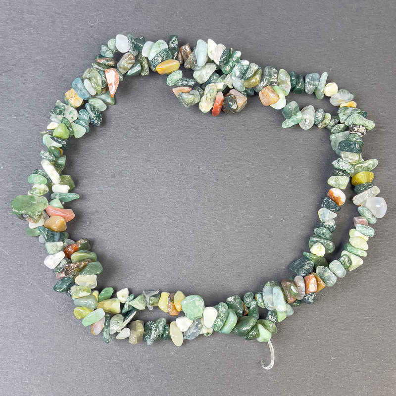 Moss Agate Beads micro-scrap 10x3 mm on thread, length 76 cm