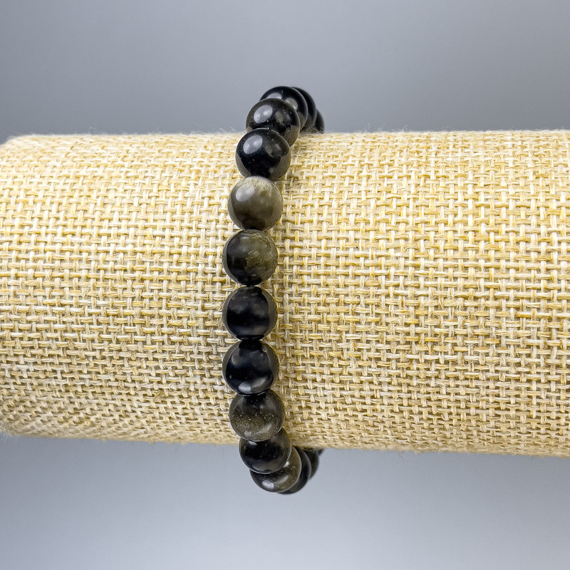 Bracelet Sunstone Obsidian Smooth Bead, 8mm diameter +/-, length 18cm +/- stretch