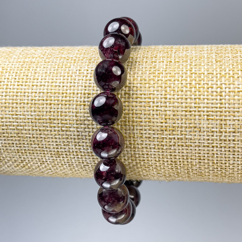 Garnet Bead Bracelet smooth round beads, diameter 12mm±, length 18cm± stretch