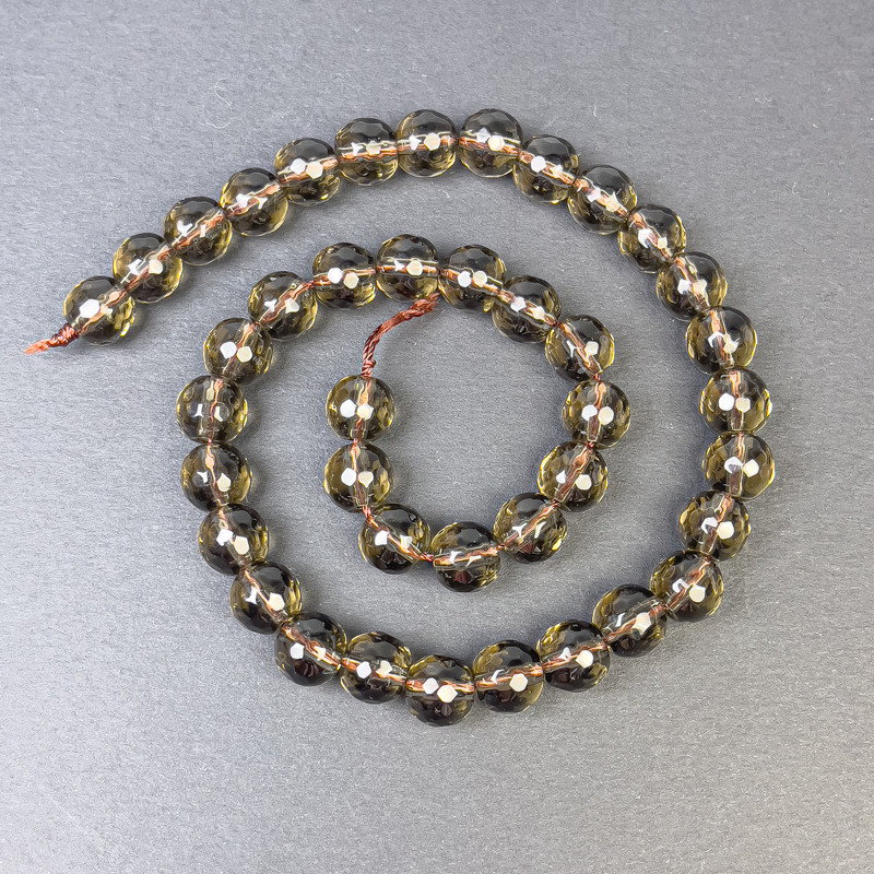 Smoky Topaz Beads, faceted round 10mm on a thread, length 37"+