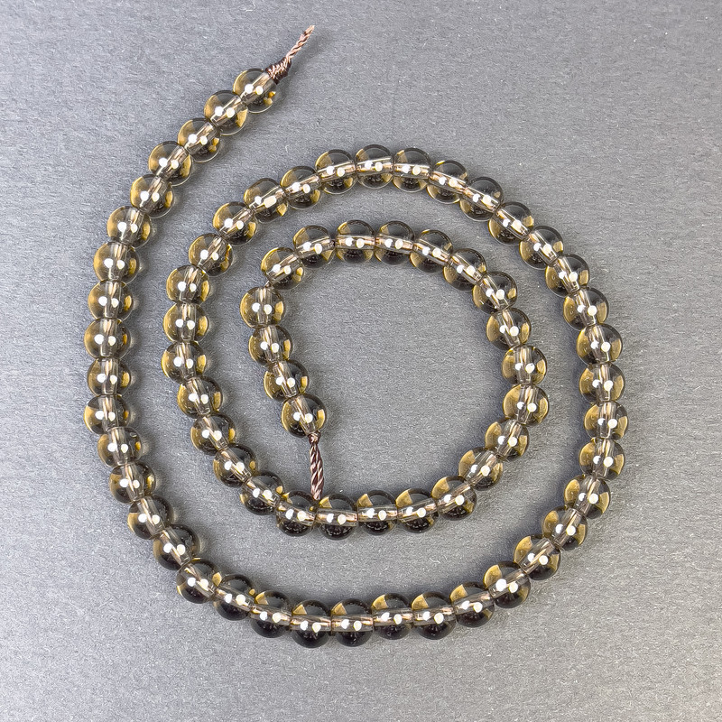 Smoky topaz Beads, smooth round 6mm+, on thread, length 39cm+