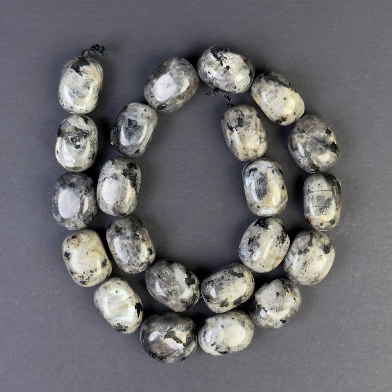 Larvikite Beads Faceted 18x13 mm on Thread, length 38 cm+