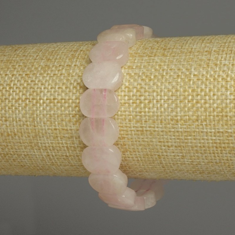 Clearance! Pink Quartz Bracelet Rounded Link, 14x10mm diameters +/-, length 18cm +/- stretch