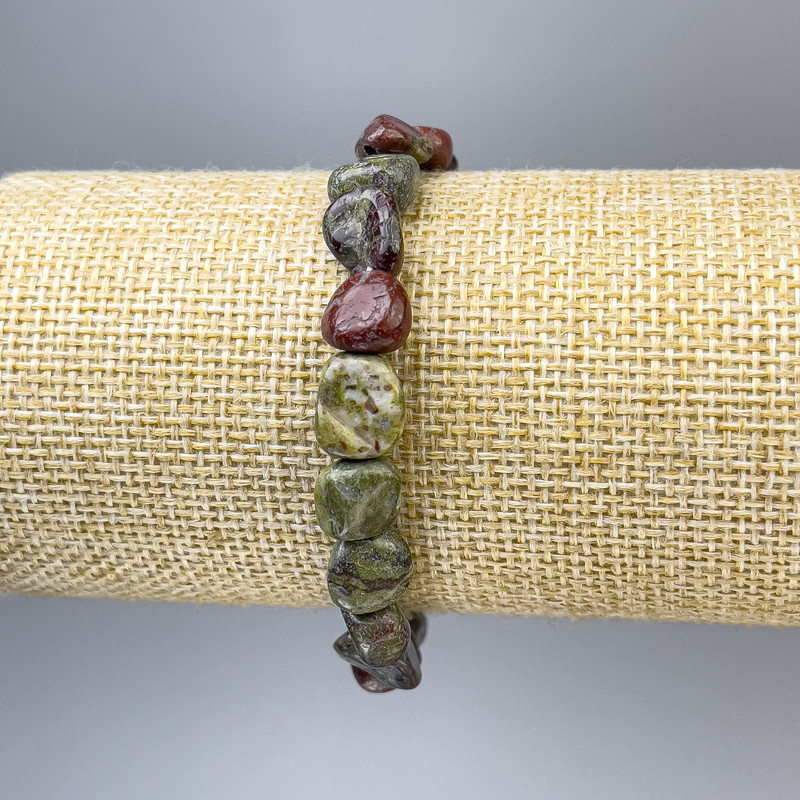 Dragon's Blood Jasper Bead Bracelet, tumbled, 10x9mm stones, stretchy 18cm