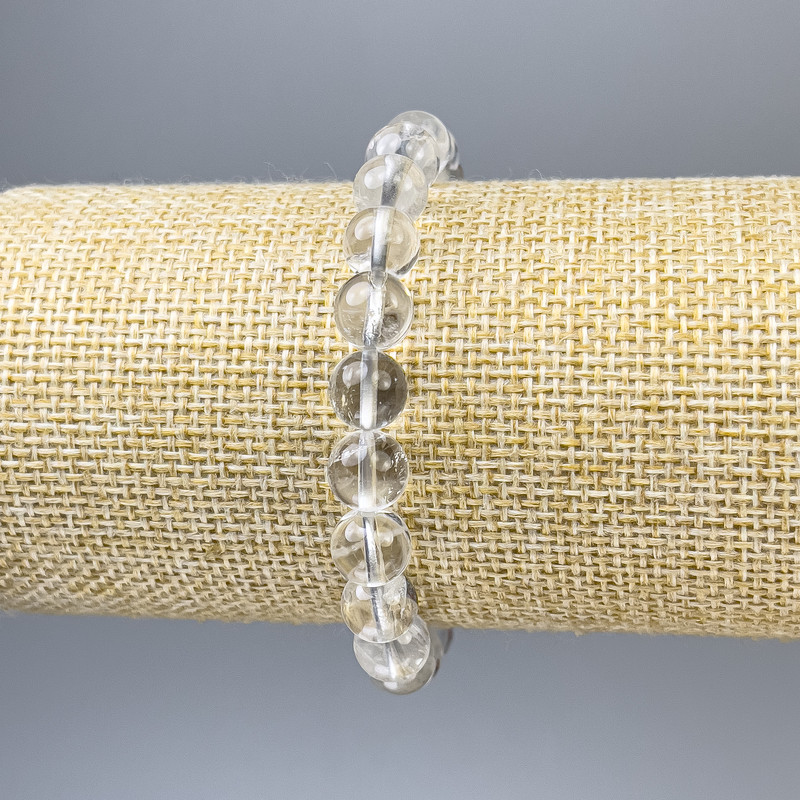 Bracelet Mountain Crystal Smooth Bead, 8mm diameter ±, length 18cm ± stretch