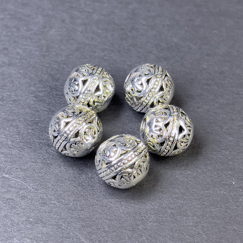 Bead Finding Inlay Bead, metal color Silver, diameter 10×10.5 mm, hole ~2.5 mm, packaging 5 pcs