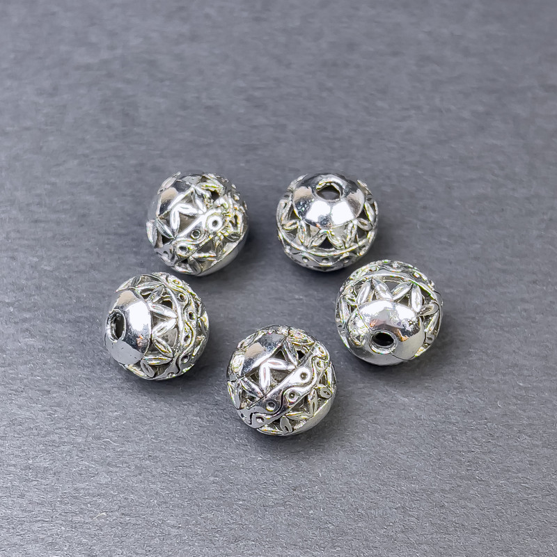 Bead end cap insert color metal silver, diameter 10x10, 5mm± hole, diameter 2mm± packaging 5 pcs