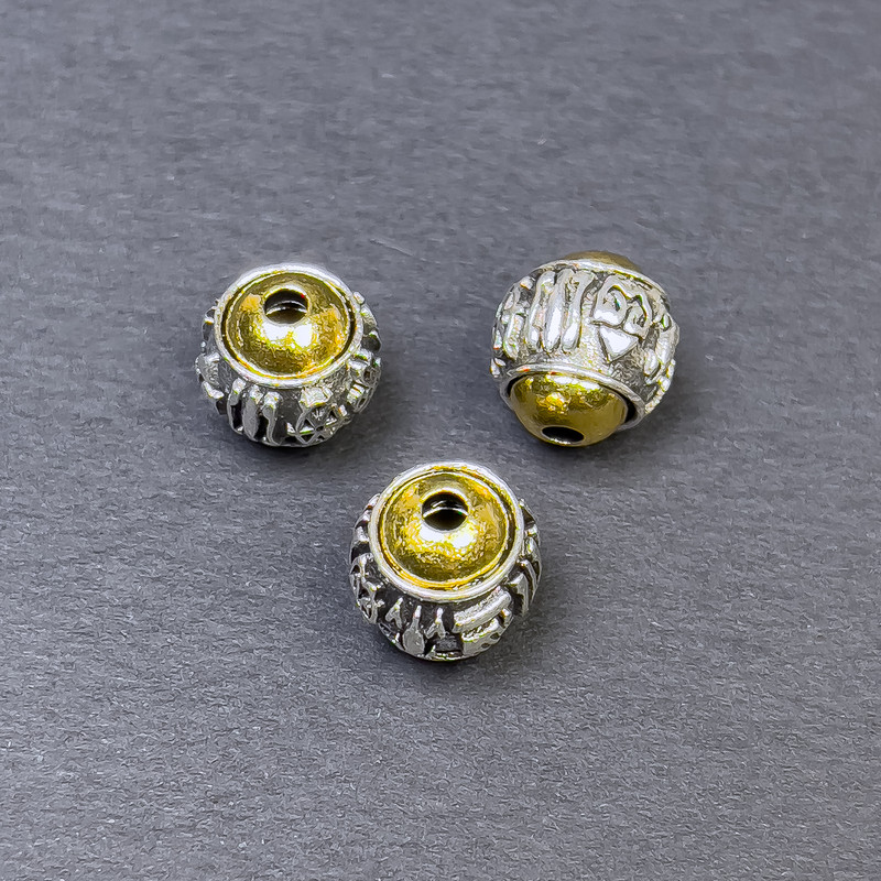 Bead Inlay Findings in Silver and Gold Tones, 10x9.5 mm, hole ~2 mm, pack of 3