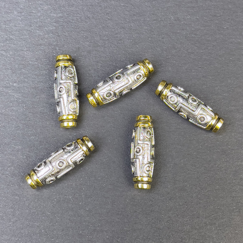 Bead insert finding in silver-gold color, hole diameter 2mm±, bead 19.5×6 mm±
