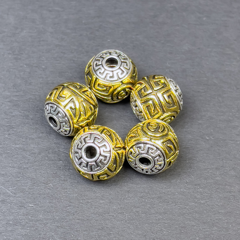 Bead Inlay Findings in Silver-Gold Color, 11x11 mm diameter ±, hole 2.5 mm ±, price per 1 piece