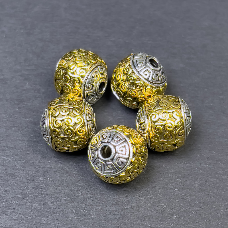 Bead finding bead inlay color metal silver and gold, diameter 11x11mm± hole diameter 2.5mm± price per 1 pc