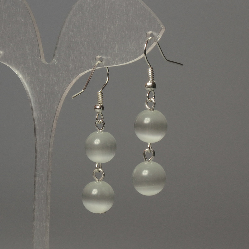 Earrings - Cat's Eye Bead 10mm+ light gray, length 42mm+