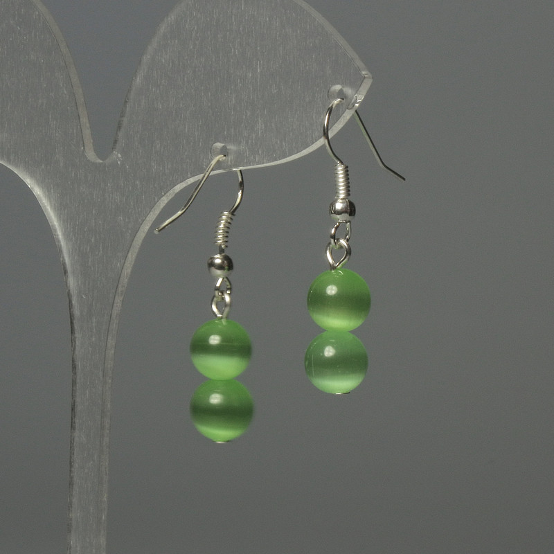 Cat's Eye Bead 8mm+ Green, 37mm+ Length Earrings