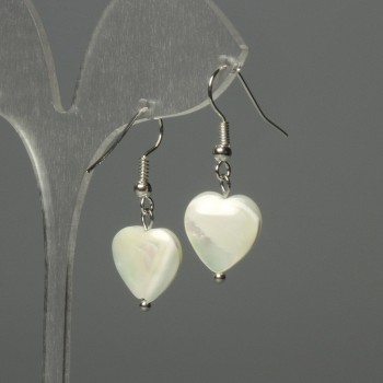 Earrings Mother-of-P Pearl Heart 12mm+-, length 30mm+-