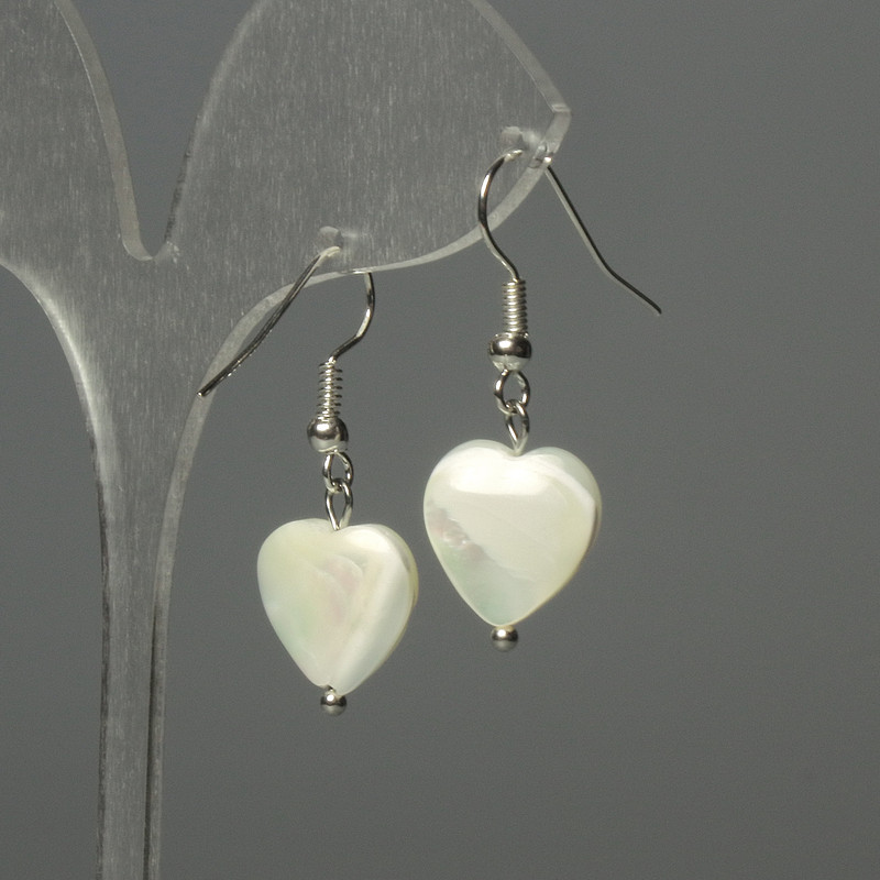 Earrings Mother-of-P Pearl Heart 12mm+-, length 30mm+-