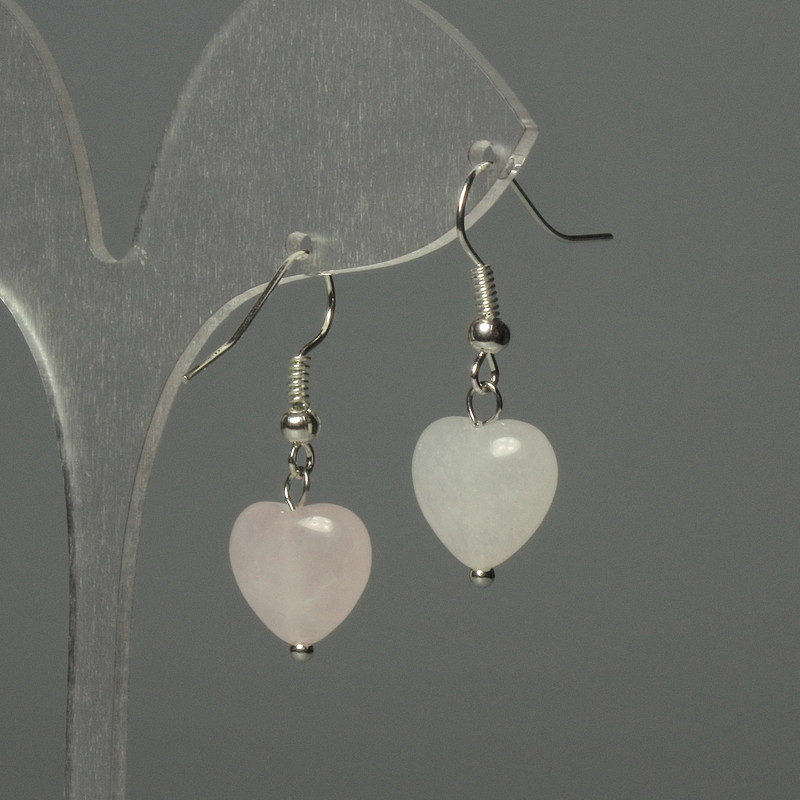 Earrings Rose Quartz Heart 12mm+-, length 30mm+-