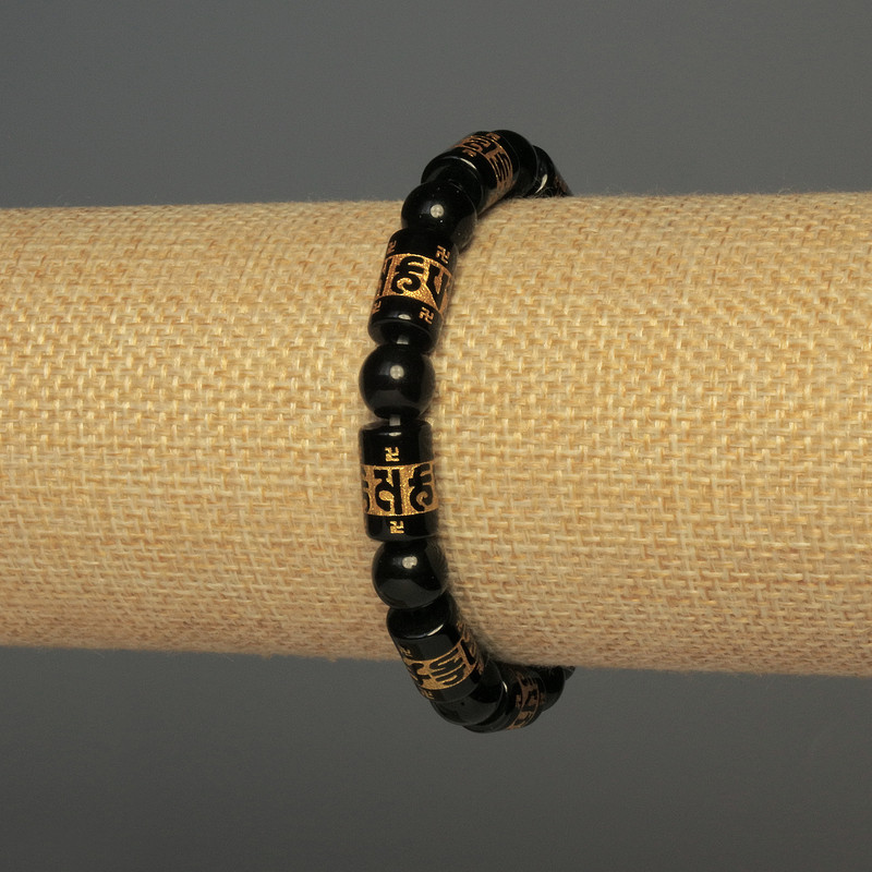 Agate Bracelet (single) smooth bead, diameter 8mm±, cylindrical inlay, diameter 12x8mm±, 18 cm±, stretch