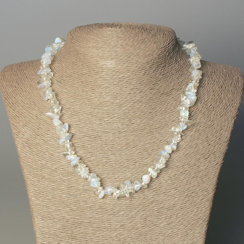 Moonstone Chip Necklace, 10x5mm diameter, 45mm length ± with clasp