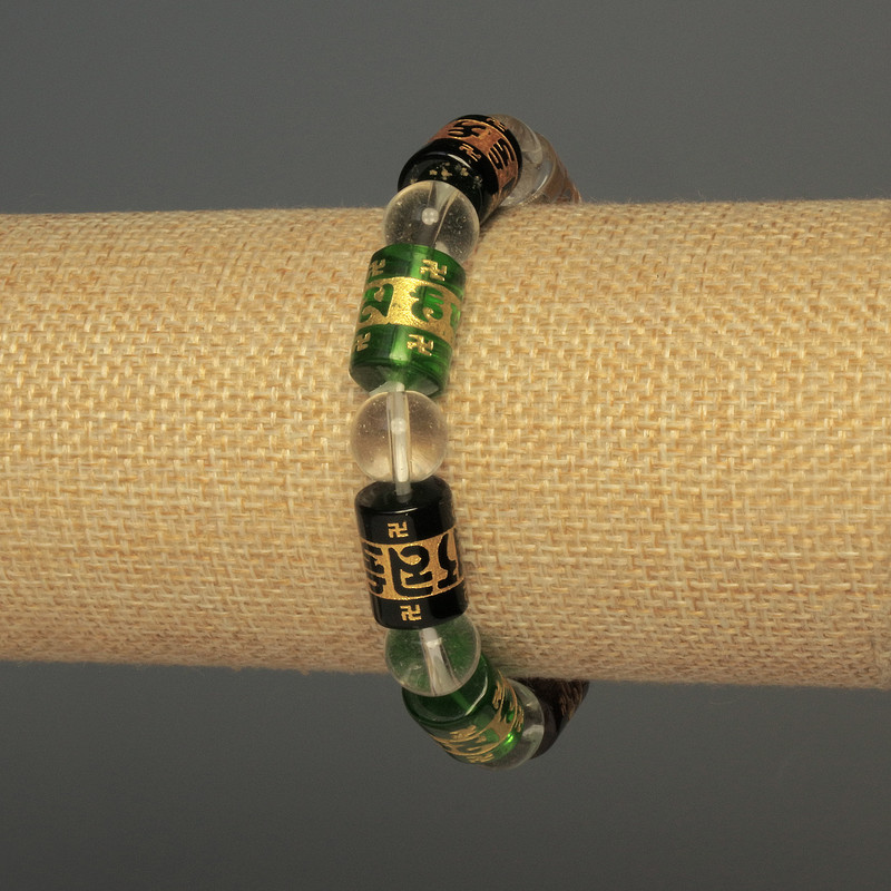 Glass Bracelet with Smooth Beads, 10mm diam. + 14x10mm Cylinders, 18cm, Stretch