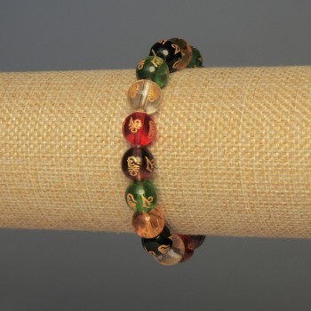 Bracelet Glass Smooth Beads, diameter 10mm±, 18cm±, stretchy