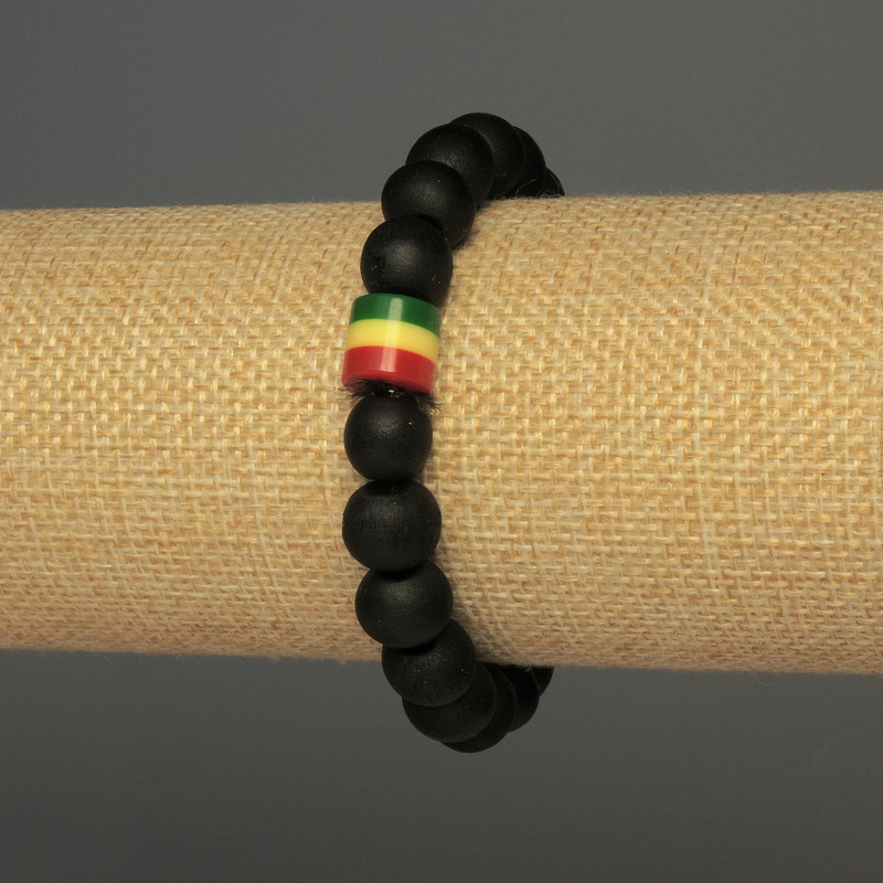 Wood Bead Bracelet, 10mm± wooden beads with 9x8mm± acrylic inlay, 18cm± length, stretch