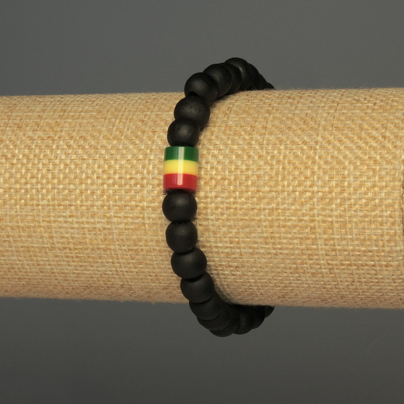 Wood Bead Bracelet with Acrylic Inlay, 8mm± beads, 9x8mm± insert, 18cm± length, Stretch