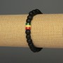 Wood Bead Bracelet with Acrylic Inlay, 8mm± beads, 9x8mm± insert, 18cm± length, Stretch
