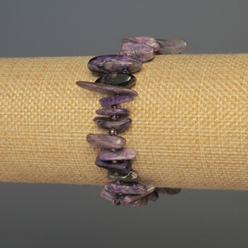 Charoite Chip Needle Bead Bracelet, 15-18×3-5mm+-, length 18cm+- with Seed Beads, Stretch