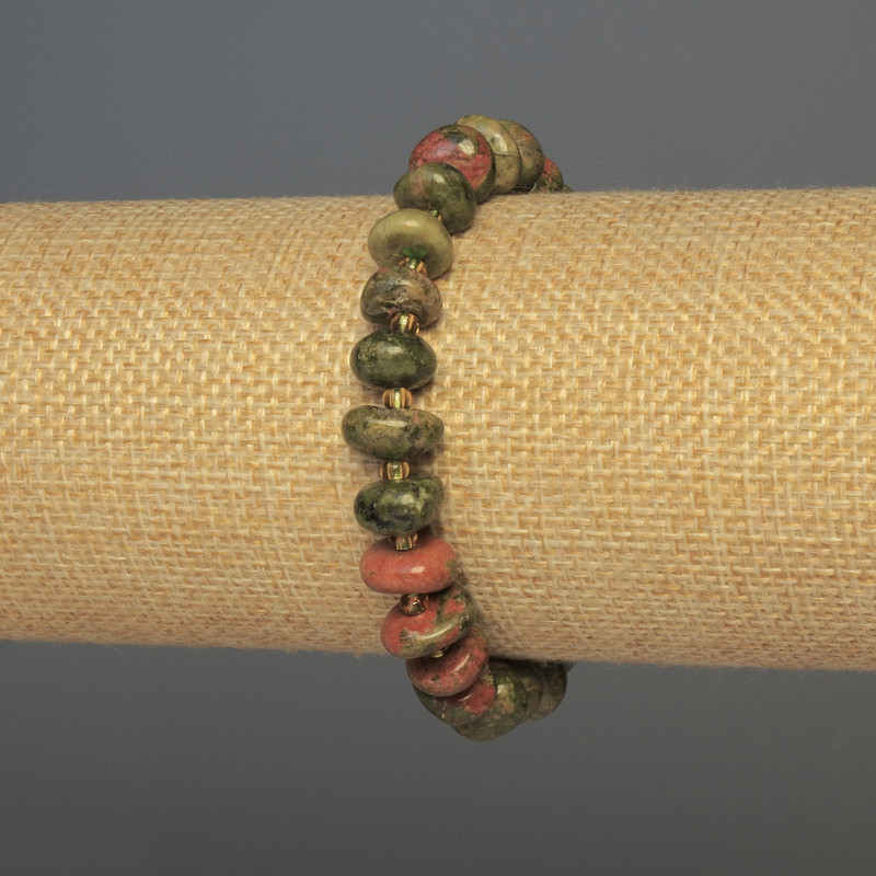 Jasper Bead Bracelet (Polished), diameter 10x5 mm ±, length 18 cm ±, stretch