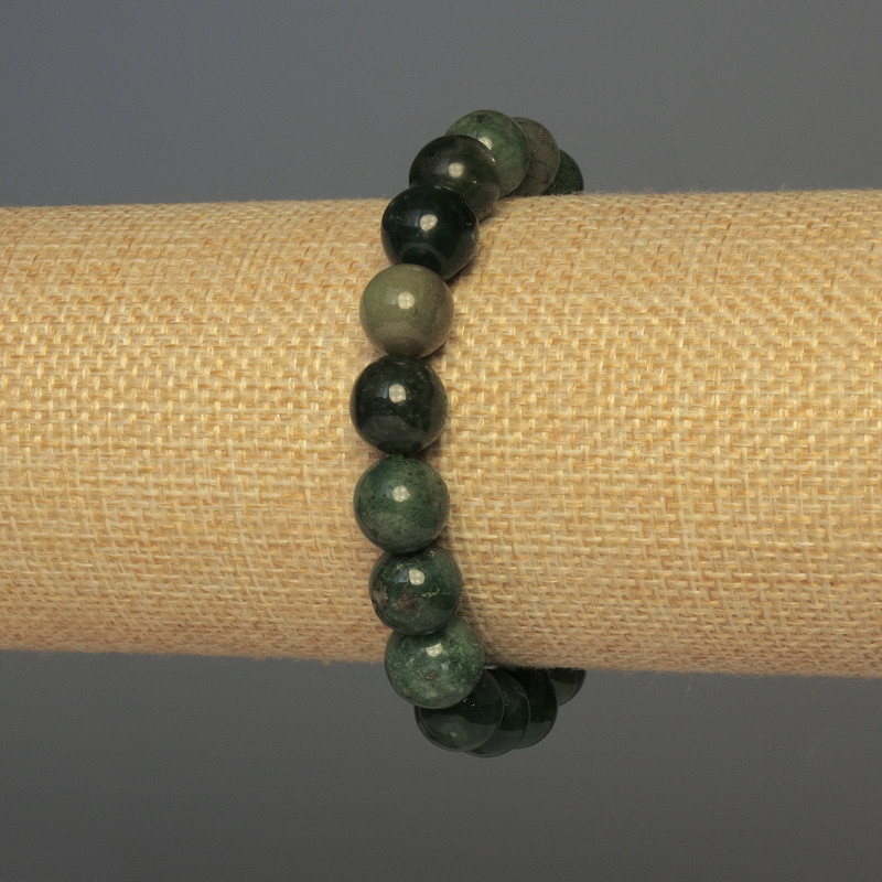 Bracelet Green Jasper Smooth Bead, diameter 10mm±, length 18cm±, stretch