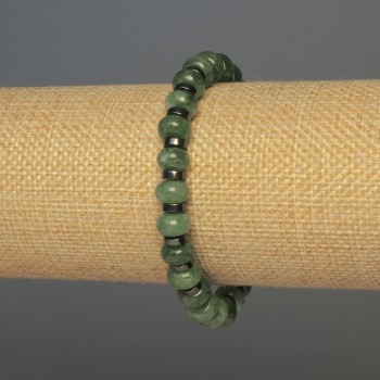 Bracelet Green Strawberry Quartz Rondelle, diameter 8.5x5mm±, Hematite 6x2mm±, length 18cm±, stretch