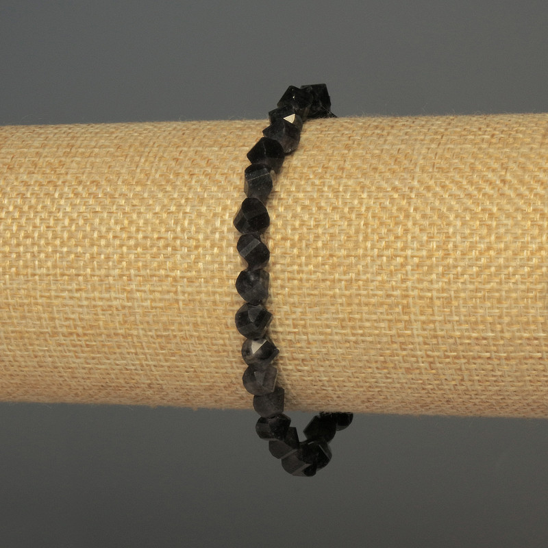Iolite Bead-brushed Diamond Bracelet, diameter 6×5mm±, length 18cm± stretch