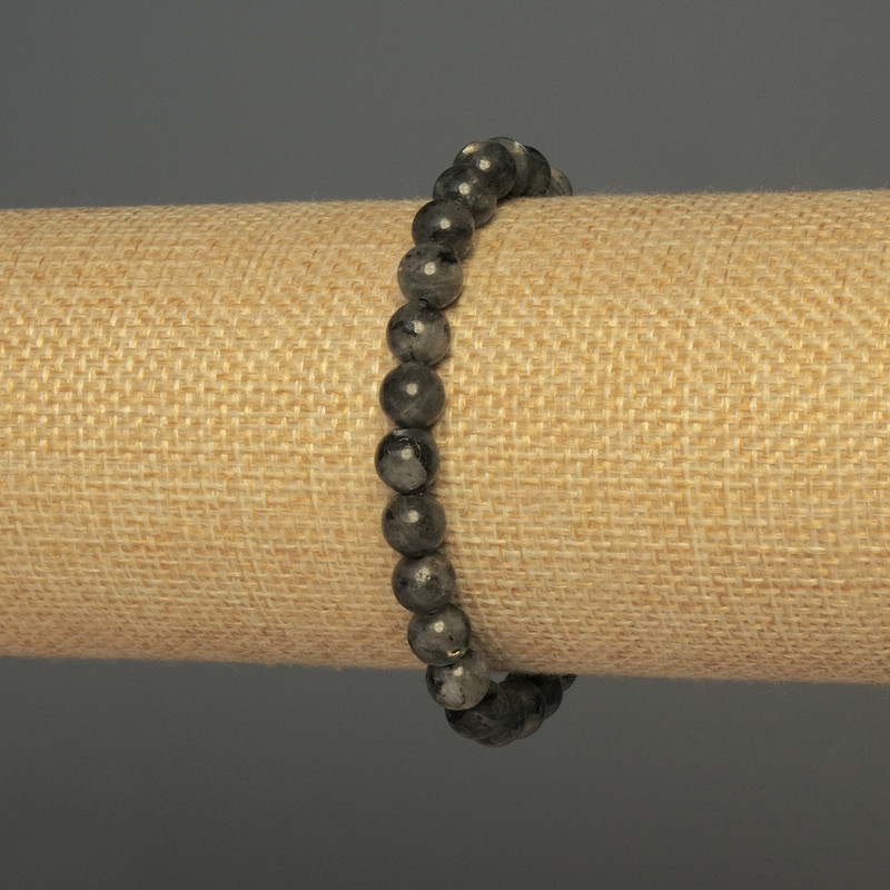 Larvikite Bracelet, Smooth Round Beads 7mm, Stretch 18cm adjustable